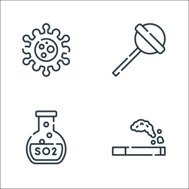 Alerji çizgisi simgeleri. Doğrusal küme. Sigara, sülfit, şeker gibi kalite vektör çizgisi