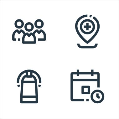 Tıbbi malzeme çizgisi simgeleri. Doğrusal küme. atama, tomografi, konum belirteç gibi kalite vektör çizgisi