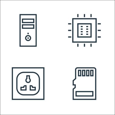 Donanım hattı simgeleri. Doğrusal küme. Örneğin, elektrik soketi, işlemci gibi kalite vektör çizgisi