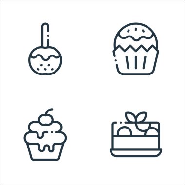 Tatlı çizgisi simgeleri. Doğrusal küme. Kek, kek, kek gibi kalite vektör çizgisi