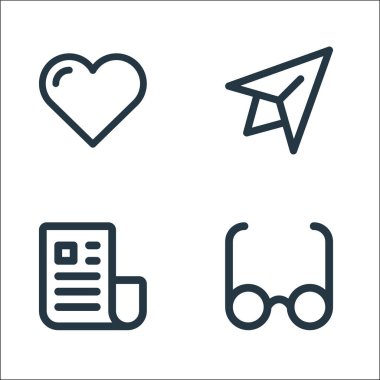 kullanıcı arayüzü satır simgeleri. Doğrusal küme. Gözlük, bülten gibi kalite vektör satırı seti gönder