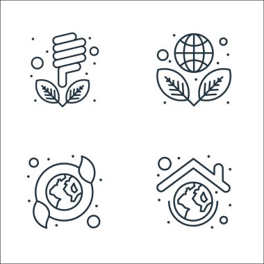 Dünya çizgisi simgeleri. Doğrusal küme. Yer küresi, doğa, çevre dostu gibi kalite vektör çizgisi kümesi