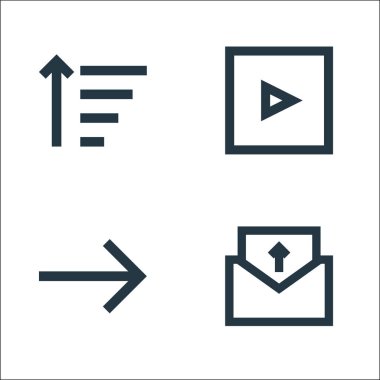 kullanıcı arayüzü satır simgeleri. Doğrusal küme. E- posta, ileri, video oynatıcı gibi kalite vektör satırı