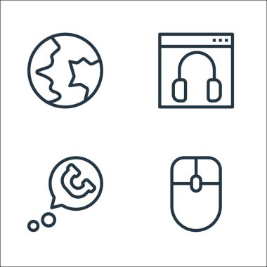 iletişim hattı simgeleri. Doğrusal küme. kalite vektör çizgisi fare, çağrı, müşteri servisi gibi