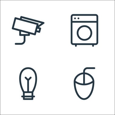 Elektronik hat simgeleri. Doğrusal küme. kalite vektör çizgisi fare, ampul, çamaşır makinesi gibi