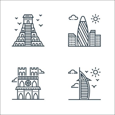 Turizm çizgisi simgeleri. Doğrusal küme. Kaliteli vektör çizgisi kümesi, notre dame gibi,