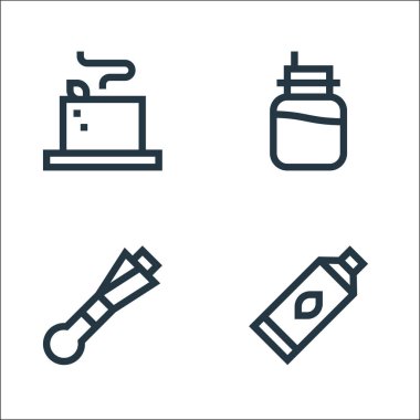 Vejetaryen çizgisi simgeleri. Doğrusal küme. Diş macunu, pırasa, smoothie gibi kalite vektör çizgisi