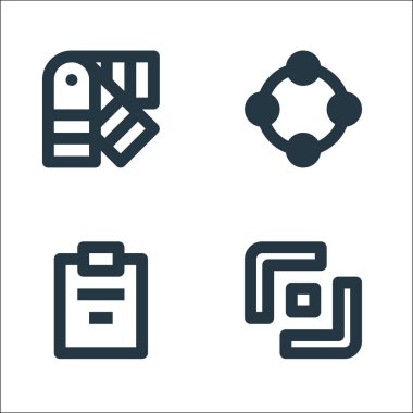 Grafik tasarım çizgisi simgeleri. Doğrusal küme. grafik aracı, pano, düğümler gibi kalite vektör çizgisi kümesi