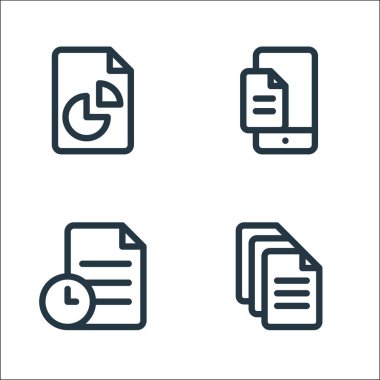 belge ve dosya satırı simgeleri. Doğrusal küme. Dosya, dosya, dosya gibi kalite vektör satırı