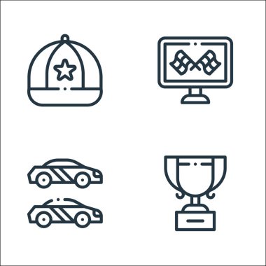 Otopsi çizgisi simgeleri. Doğrusal küme. Kupa, yarış, yarış gibi kalite vektör çizgisi