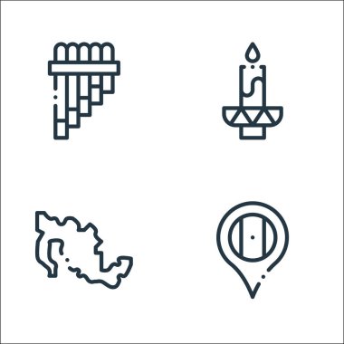 Meksika hattı ikonları. Doğrusal küme. Meksika, Meksika, Meksika, mum gibi kalite vektör çizgileri