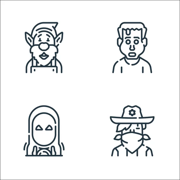 Personajes Fantásticos Línea Iconos Conjunto Lineal Conjunto Línea Vectores Calidad — Vector de stock