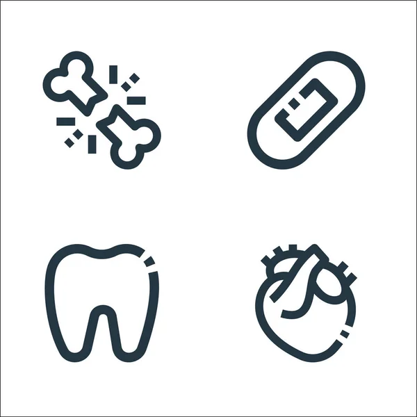 Symbole Der Medizinischen Linie Lineares Set Qualitätsvektorlinienset Wie Herz Zähne — Stockvektor