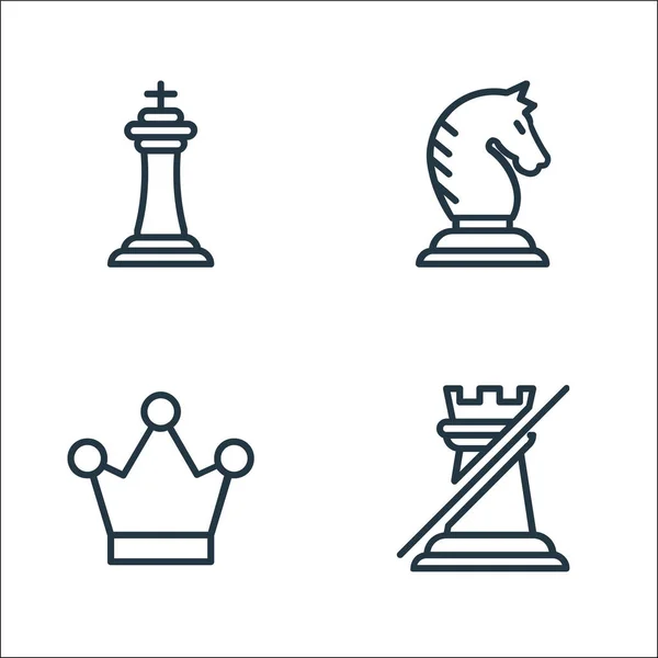 チェスゲームラインのアイコン 直線セット ルーククラウンナイトなどの質の高いベクターラインセット — ストックベクタ