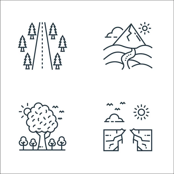 Natur Und Landschaftssymbole Lineares Set Qualitätsvektorlinienset Wie Klimawandel Baum Berg — Stockvektor