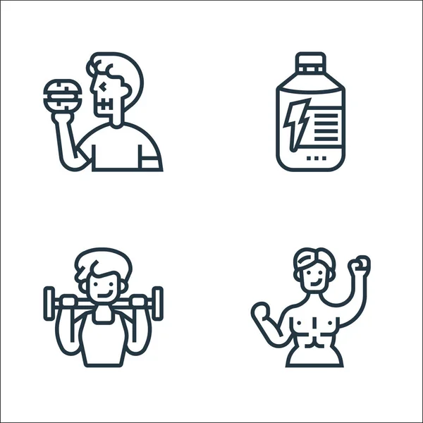 Iconos Línea Fitness Conjunto Lineal Conjunto Línea Vectores Calidad Como — Vector de stock