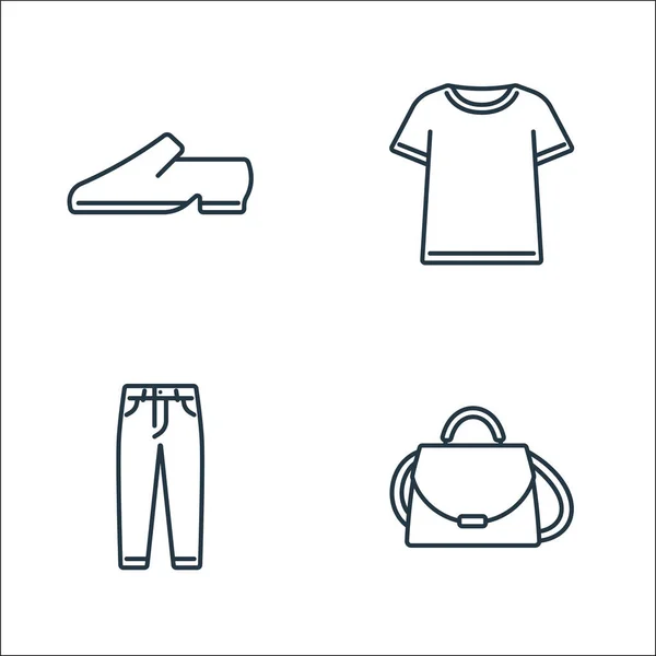 Kıyafetler Kıyafet Çizgisi Simgeleri Doğrusal Küme Çanta Kot Pantolon Tişört — Stok Vektör