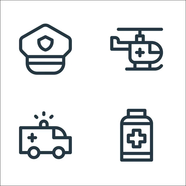 Emergencies Line Icons Linear Set Quality Vector Line Set Pills — Stock Vector