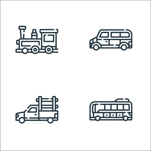 Vehículos Transportan Iconos Línea Conjunto Lineal Conjunto Línea Vectores Calidad — Archivo Imágenes Vectoriales