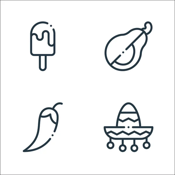 Iconos Línea Mexicana Conjunto Lineal Conjunto Línea Vectorial Calidad Como — Vector de stock