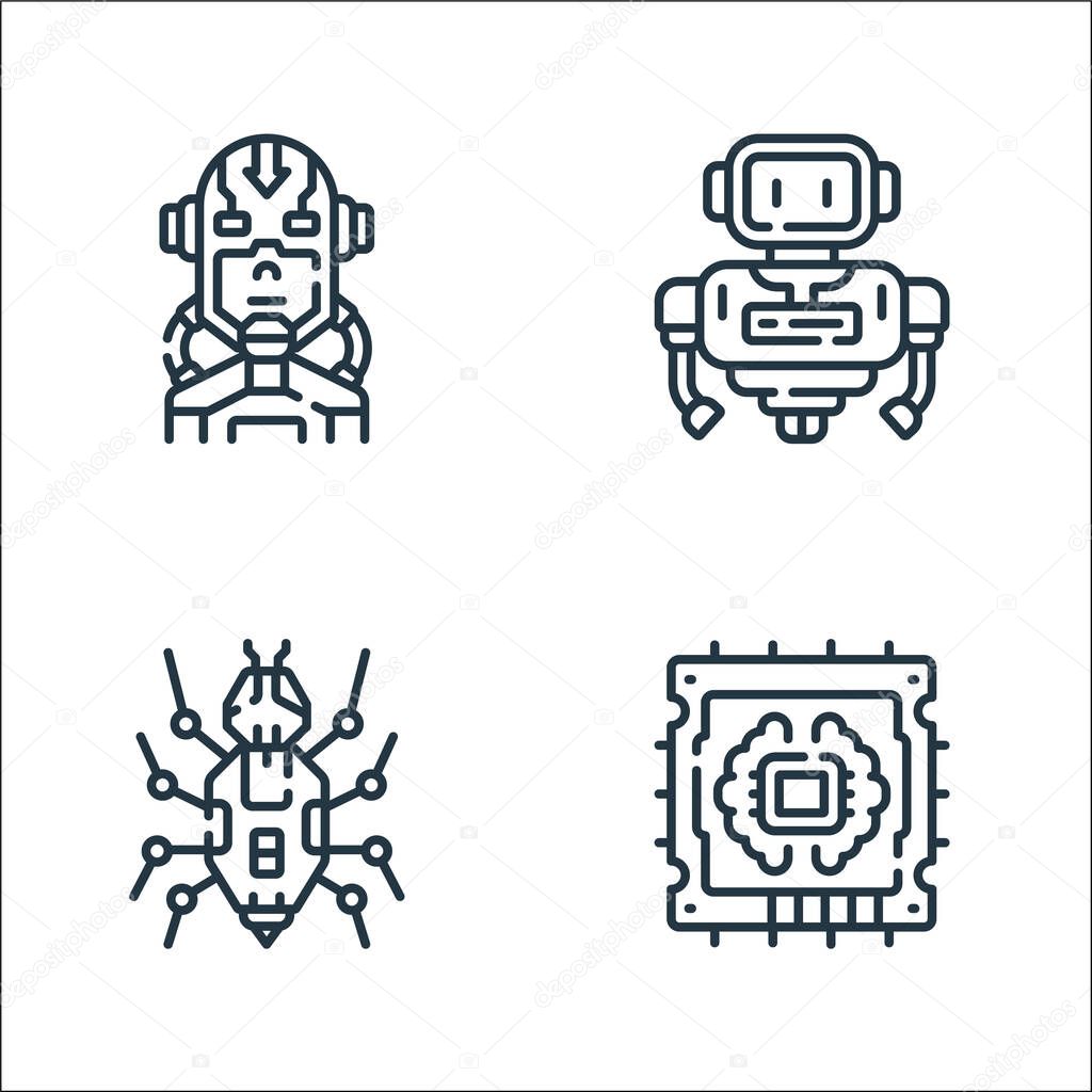 robotics line icons. linear set. quality vector line set such as cpu, bug, robot