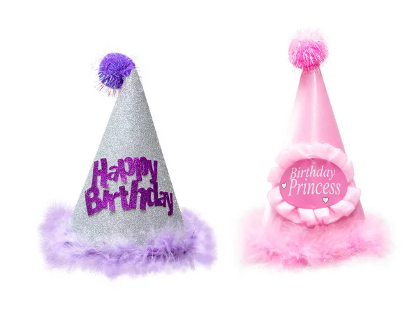 Zwei Schicke Hübsche Geburtstagshüte Für Kleines Mädchen Isoliert Auf Weißem — Stockfoto