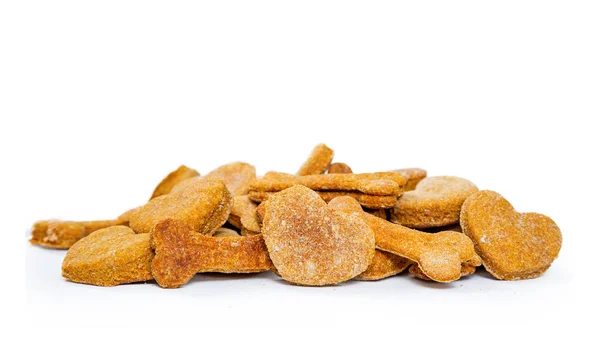 Montón Galletas Perro Frescas Caseras Forma Huesos Corazones Aislados Sobre — Foto de Stock