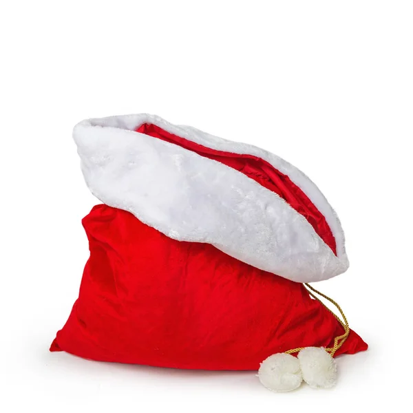 空のサンタ クロース クリスマス ギフト バッグで孤立した白い背景に クローズ アップ — ストック写真