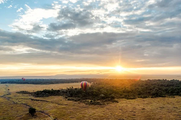 Nad Głową Ptaka Balonem Widokiem Łąki Otwartym Polu Obszaru Masai — Zdjęcie stockowe