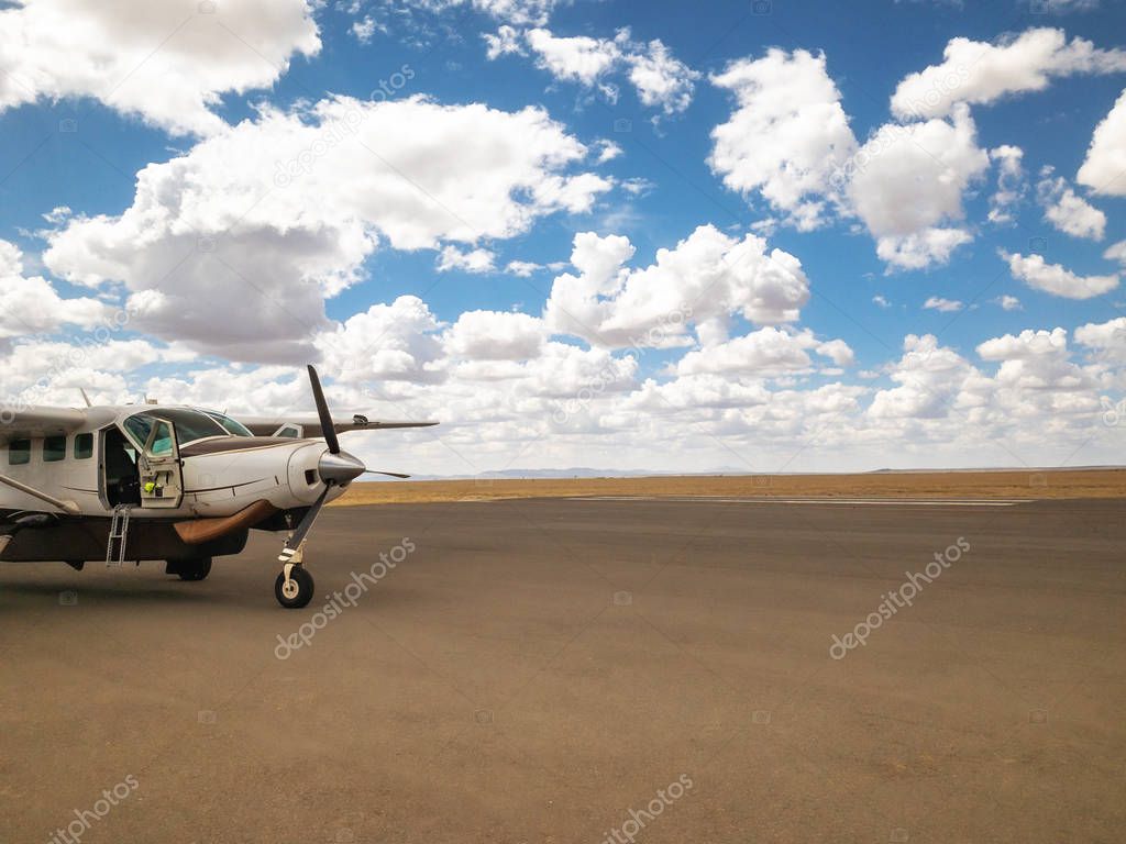 Private Jet in Field With Open Door