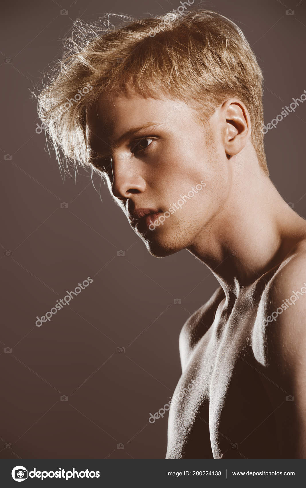 Blond Hair Men Portrait Shirtless Young Man Blond Hair Posing