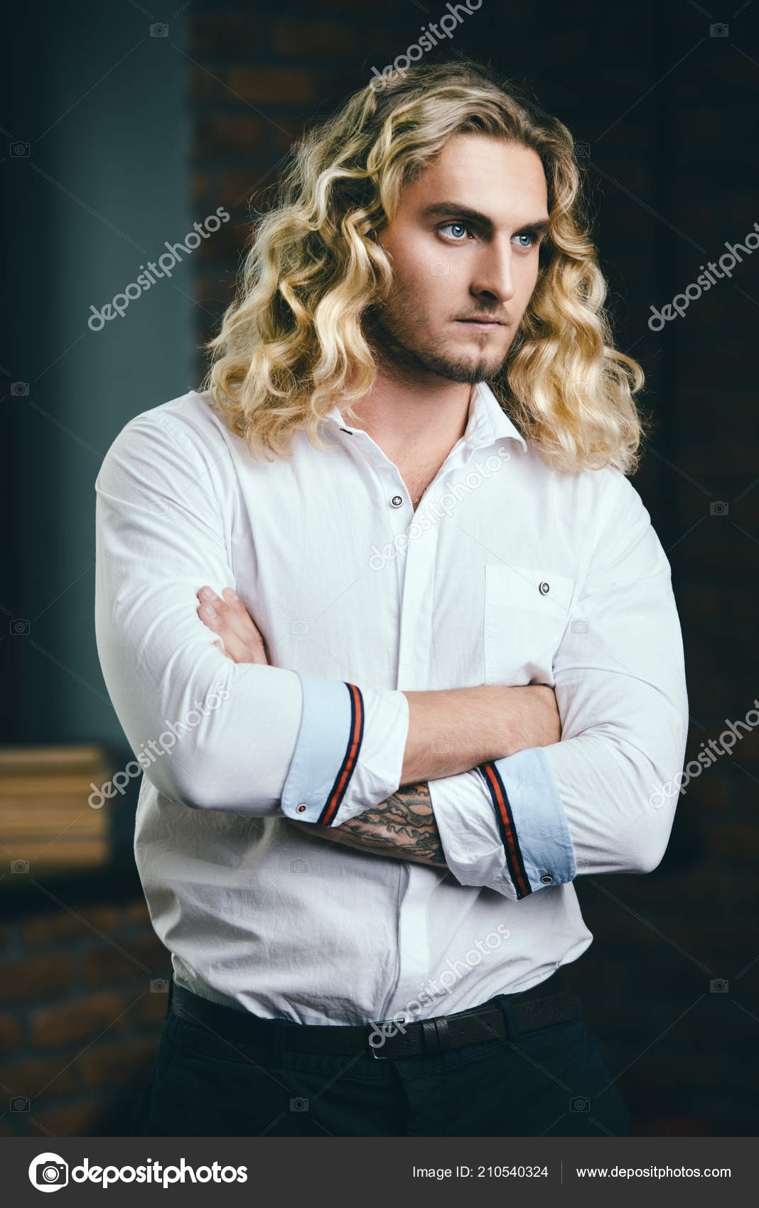 Handsome Man Beautiful Blond Hair Wearing White Shirt Business