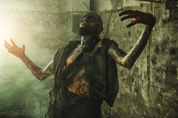 Creepy scary zombie. Halloween. Horror film.