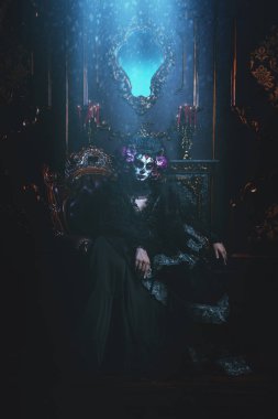 Calavera Catrina iç oturuyor. Şeker kafatası makyaj. Dia de los muertos. Ölülerin günü. Cadılar Bayramı.