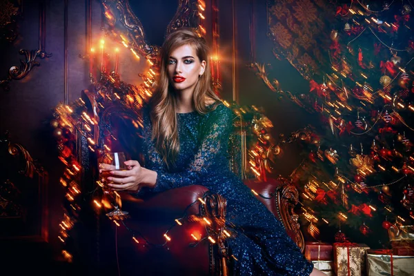 Nuit Magique Noël Belle Femme Robe Soirée Fête Noël Lumières