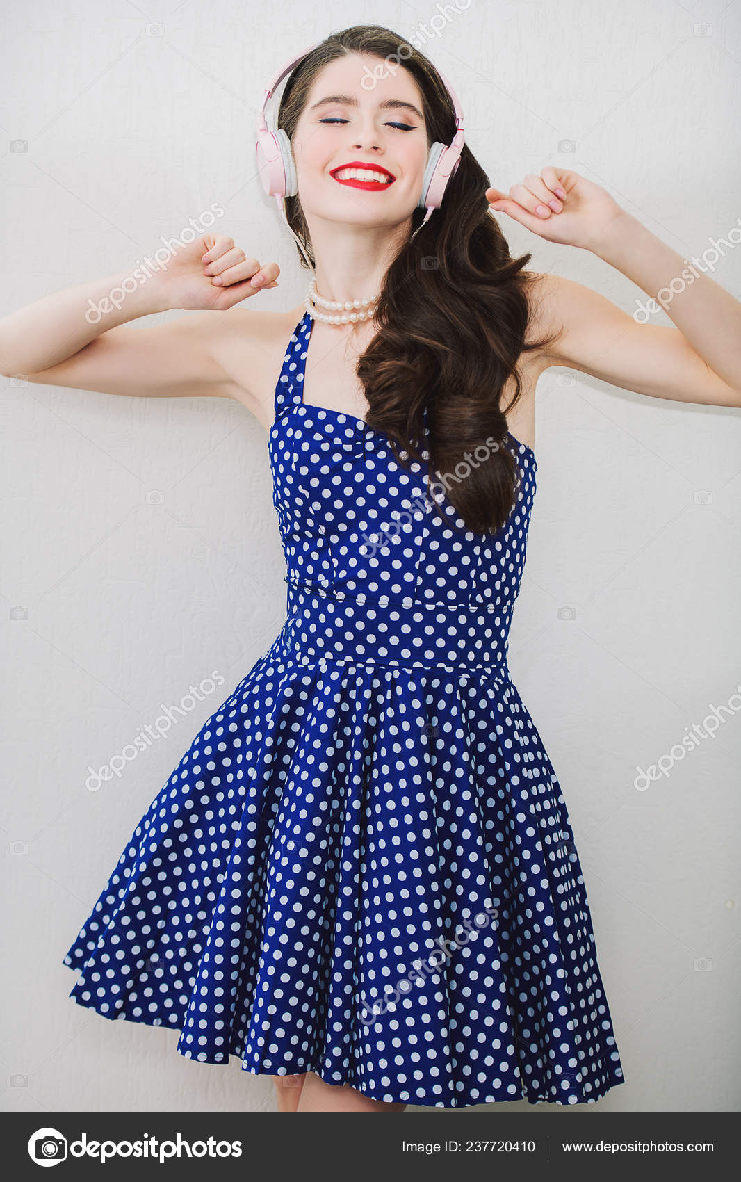 blue dress white spots