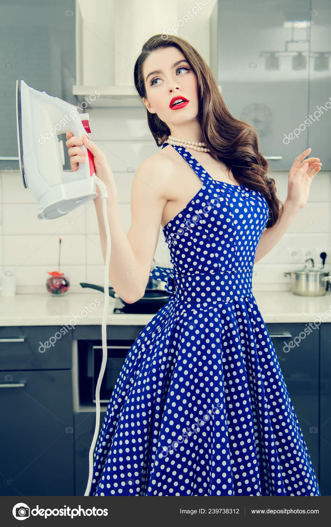 blue dress white dots
