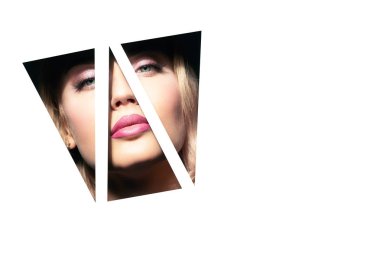 Güzel Bayan arkasından arka planı arıyorum. Güzellik, makyaj. 