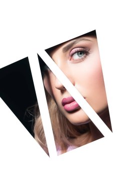 Güzel Bayan arkasından arka planı arıyorum. Güzellik, makyaj. 