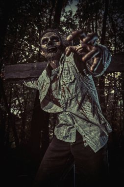 Gece mezarlığında zombiler ortaya çıktı. Cadılar Bayramı. Heyecan.