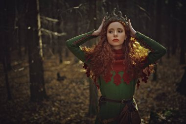 Hayal dünyası. Ormanın derinliklerindeki güzel kızıl saçlı prenses. Eski zamanlar. Keltler.