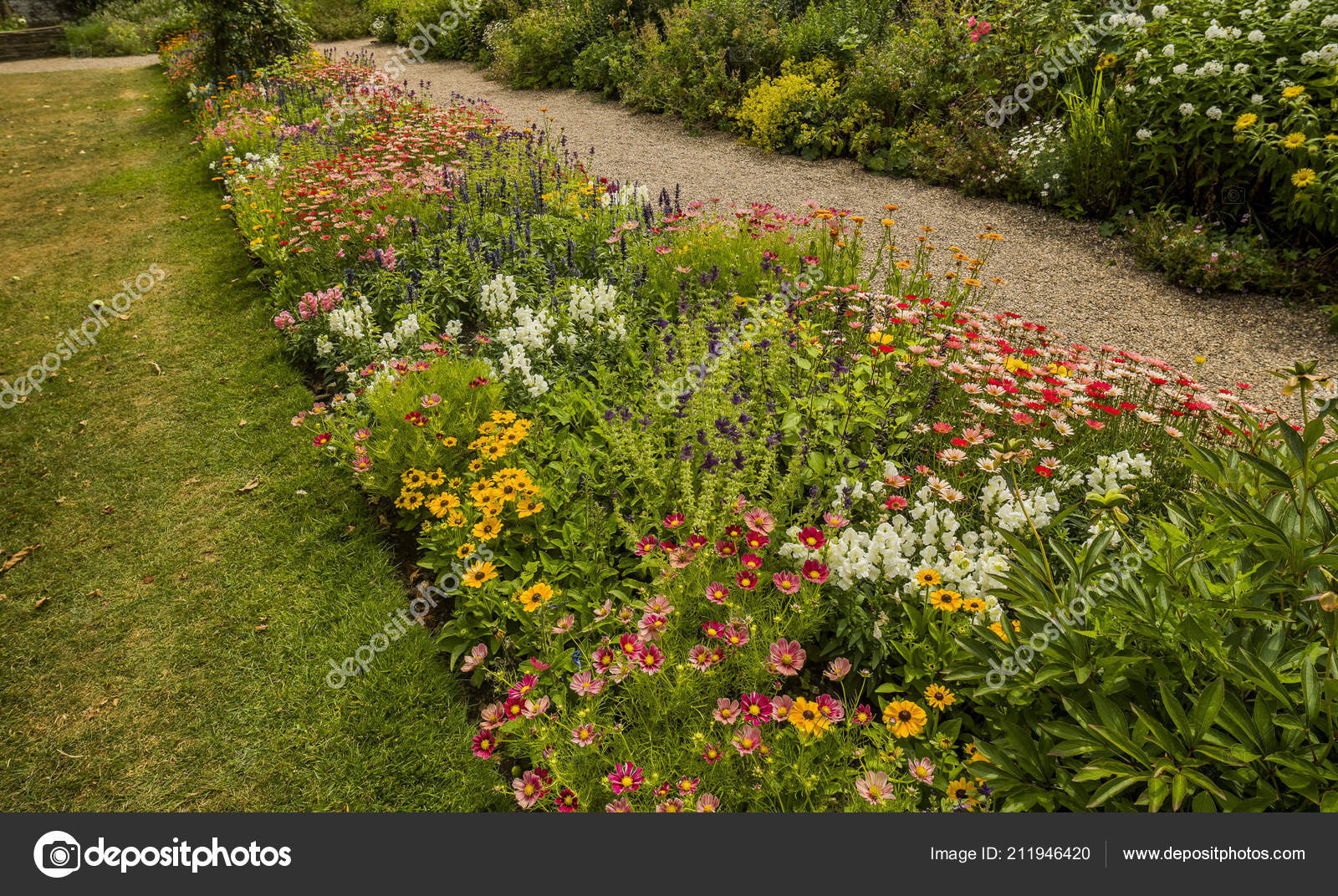 English Country Cottage Garden Flowers Stately Home Stock Photo