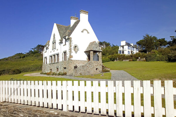 traditional houses on sea coastline, France 