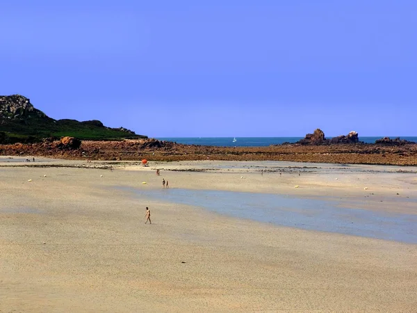 游客在沙滩海岸线上白天 — 图库照片