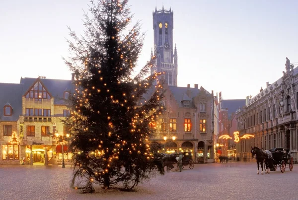 Christmas Tree Square Brugge Belgium — Stock Photo, Image