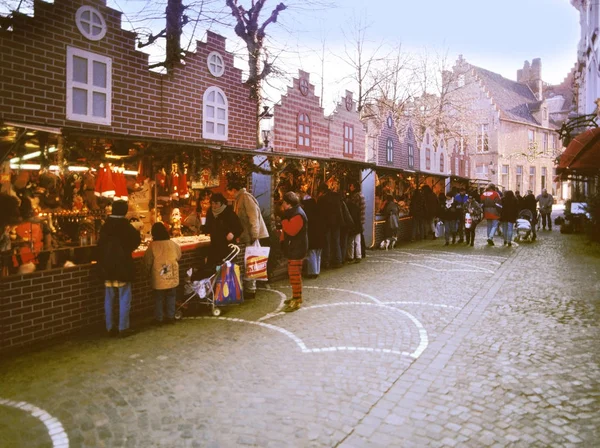 Belgium Brugge Circa December 2004 People Christmas Fair Daytime Royalty Free Stock Photos