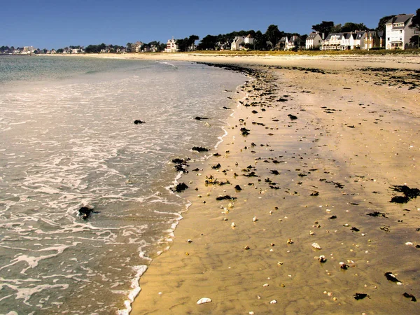 Litoral Arenoso Com Casas Carnac Durante Dia França — Fotografia de Stock