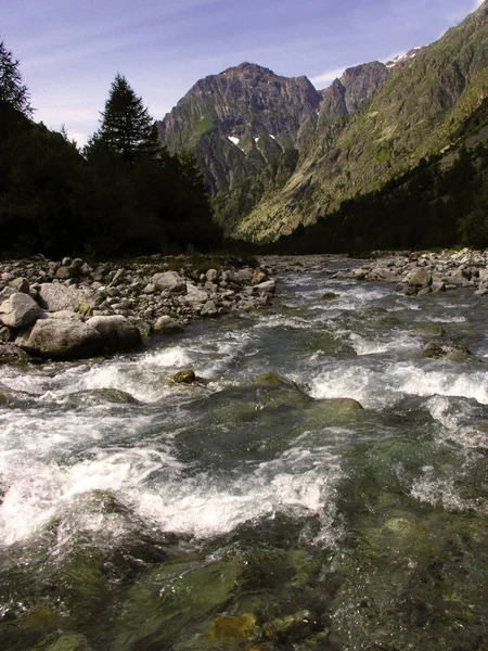 Rivière Montagne Coulant Sur Fond Des Alpes France — Photo