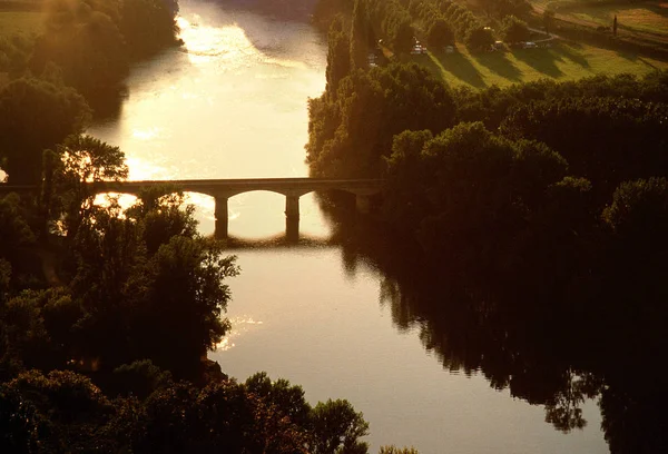 Nehir Dordogne Köprü Domme Fransa — Stok fotoğraf