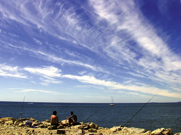 Insanlar Beach Grande Motte Fransa Rahatlatıcı Görünümünü — Stok fotoğraf